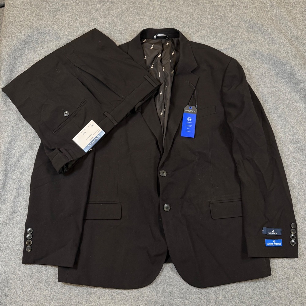 Nautica Mens Black Solid 2-Piece Bi-Stretch Suit 44S W38 NA000277 Gaff